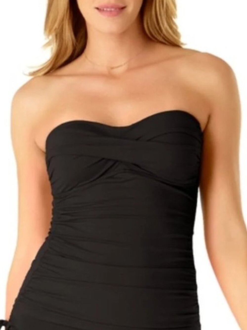 Anne Cole Ruched Black Halter Twist Front Tankini Top Sz Large
